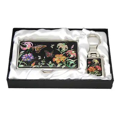 Mother-of-Pearl Business Card Case and Keyring Set (2 types) - Lily Flower