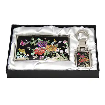 Mother-of-Pearl Business Card Case Set of 2 - Peony Flower