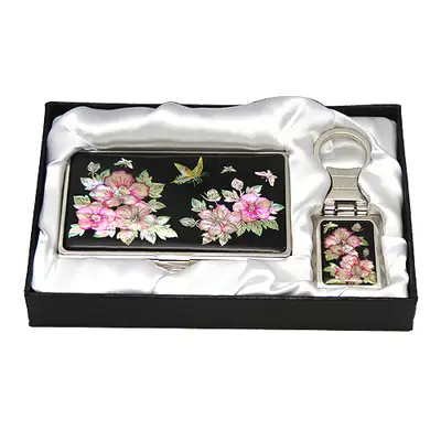 Mother-of-Pearl Business Card Case 2-Type Set with Rose of Sharon Pattern