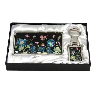 Mother-of-Pearl Business Card Case Keychain Set of 2 - Morning Glory