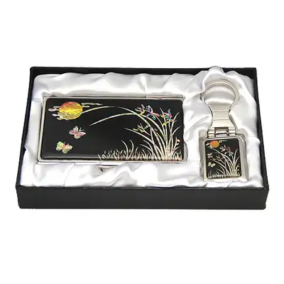 Mother-of-Pearl Business Card Case and Keyring Set (2 pieces) Orchid