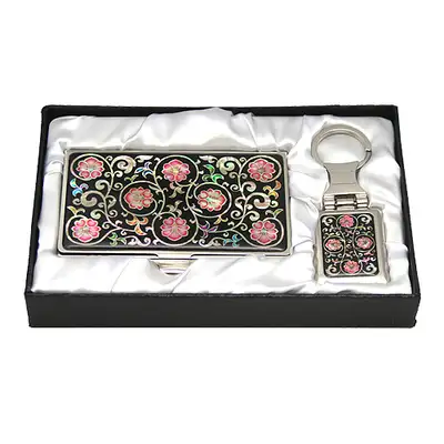 Mother-of-Pearl Business Card Case and Key Set (2 Types) - Scrolling Flower Pattern