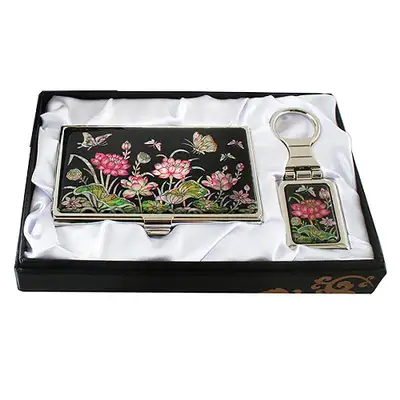 Mother-of-Pearl Business Card Case with 2 Keys - Lotus