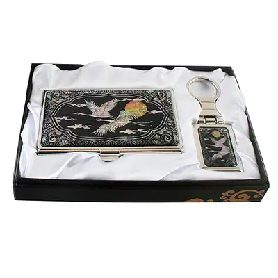 Mother-of-Pearl Business Card Case Set of 2 Cloud and Crane