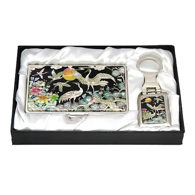 Nacre Business Card Case with 2 Key-Shaped Designs - Royal Cranes 3