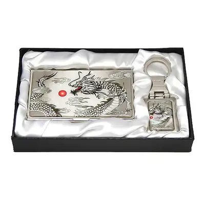 Shell Inlay Business Card Case & Keyring Set (Black Dragon)