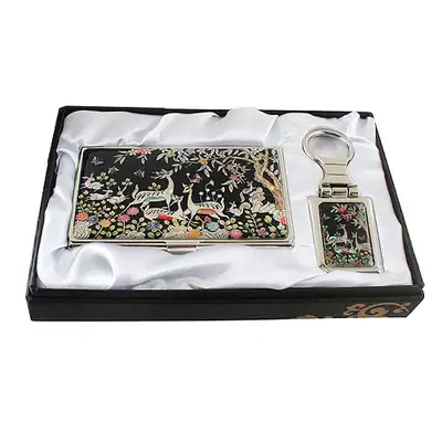 Mother-of-Pearl Business Card Case with Deer Key Set (2 Types)
