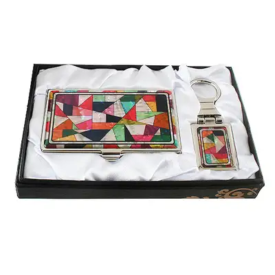Mother-of-Pearl Business Card Case with Two Key Designs - Jogakbo Pattern