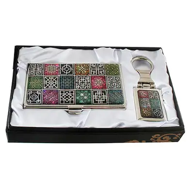 Mother-of-Pearl Business Card Case with 2 Key Charms - Moonsubock