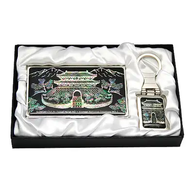 Mother-of-Pearl Business Card Case with 2 Key Charms - Namdaemun