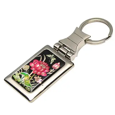 Mother-of-Pearl Square Keyring - Lotus Flower