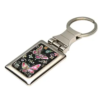 Mother-of-Pearl Square Keyring Flower Butterfly 2