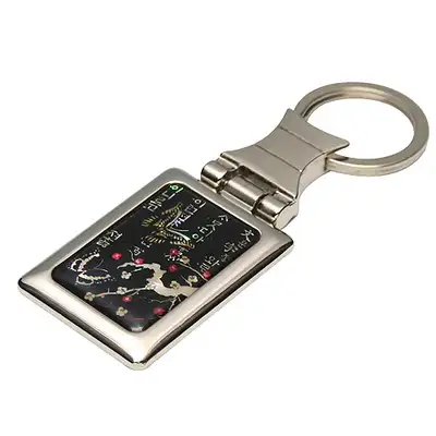 Mother-of-Pearl Square Keyring - Plum Blossom Butterfly 1 Black