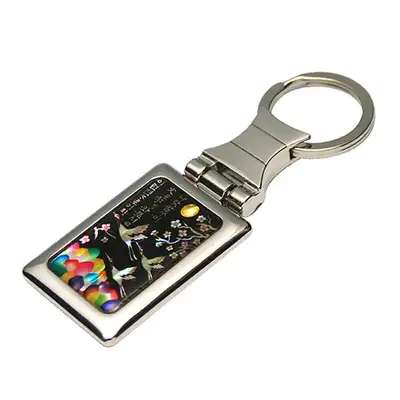 Shell Inlay Square Keyring Plum Blossom and Crane Black