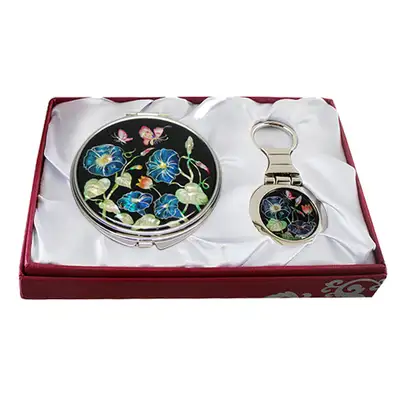 Mother-of-Pearl Mirror and Keychain 2-Piece Set - Morning Glory