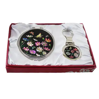 Mother-of-Pearl Mirror & Keyring 2-Piece Set Cosmos Black