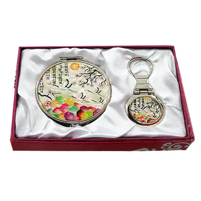Mother-of-Pearl Mirror and Key Ring Set, 2-Piece Plum and Crane White