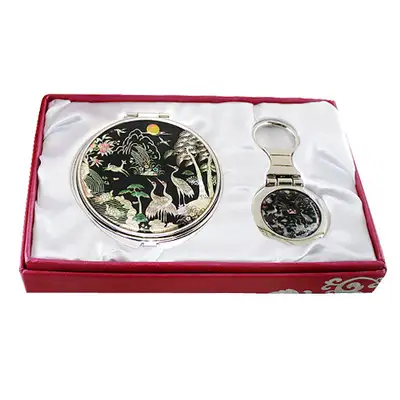 Shell Inlay Mirror and Keyring Set - Ten Symbols of Longevity Design
