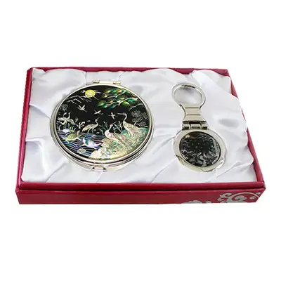 Mother-of-Pearl Mirror Keyring Set of 2 Types - Turtle and Crane