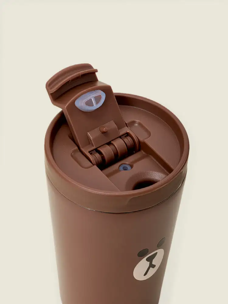 LINE FRIENDS Brown Flip Cap Tumbler (420ml) — 4