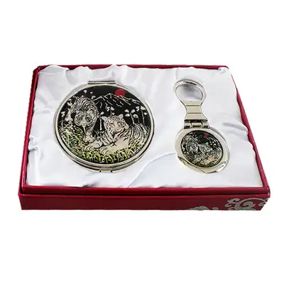 Mother-of-Pearl Mirror Keyring Set 2-Piece White Tiger