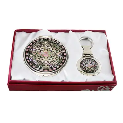 Mother-of-Pearl Mirror and Keyring Set (2-piece) - Acanthus Pattern