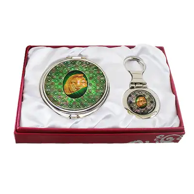Mother-of-Pearl Mirror and Key Ring Set (2-piece) - Water Eaves Tile Design
