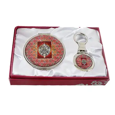Mother-of-Pearl Mirror and Key Ring 2-Piece Set with Muryeong Crown Ornament Design