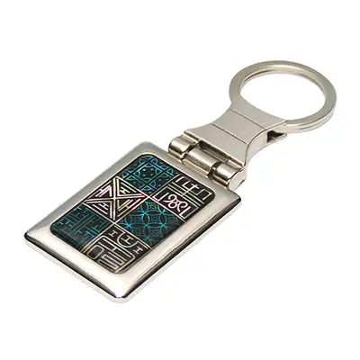 Mother-of-Pearl Square Keyring with Traditional Lattice Pattern and Character Art