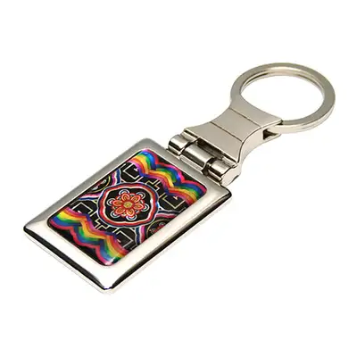 Mother-of-Pearl Square Keyring with Traditional Roof Tile Dancheong Pattern