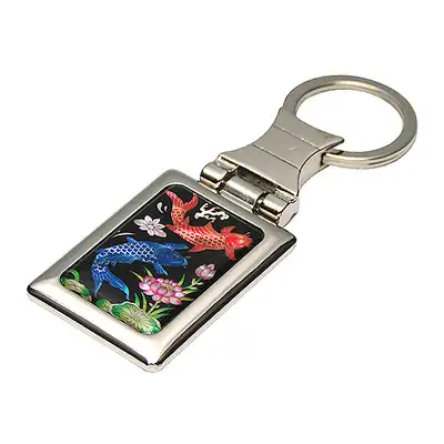 Mother-of-Pearl Square Keyring with Koi
