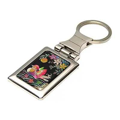 Mother-of-Pearl Square Keyring with Mandarin Ducks