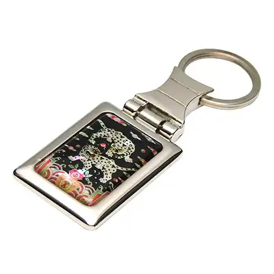 Mother-of-Pearl Square Keyring with Double Tiger Chest Badge Design