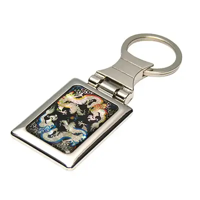 Mother-of-Pearl Square Keyring with Twin Dragons