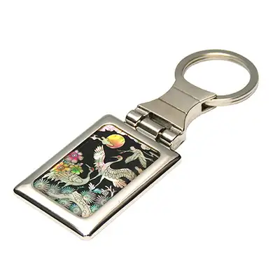 Mother-of-Pearl Square Keyring - Crane in the Palace III