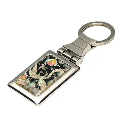 Mother-of-Pearl Square Keyring - Court Crane Design 1