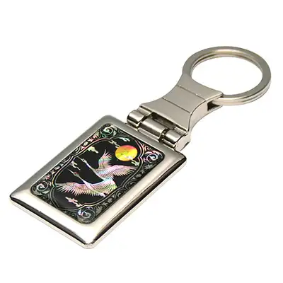 Mother-of-Pearl Square Keyring Cloud and Crane