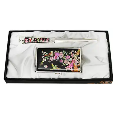 Mother-of-Pearl Business Card Case Jigal 2-Piece Set Plum Blossom