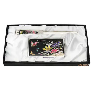 Mother-of-Pearl Business Card Case 2-Set with Orchid Pattern