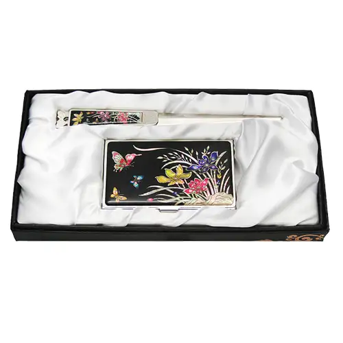 天然贝壳名片夹 几卡 2种 兰花纹