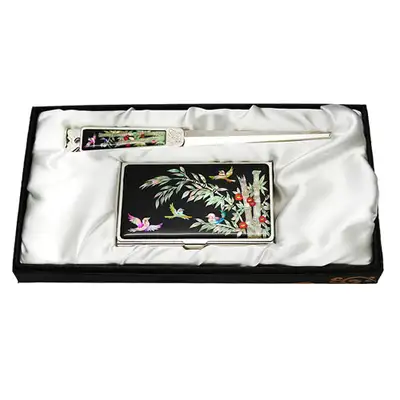 Mother-of-Pearl Business Card Case Holder 2-Type Set Bamboo