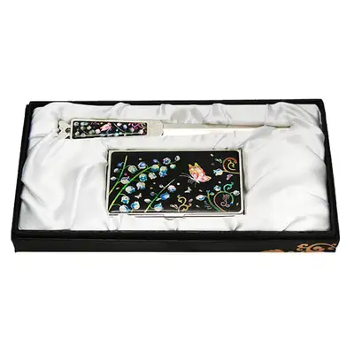 Mother-of-Pearl Business Card Case Jigal 2-Piece Set Bellflower