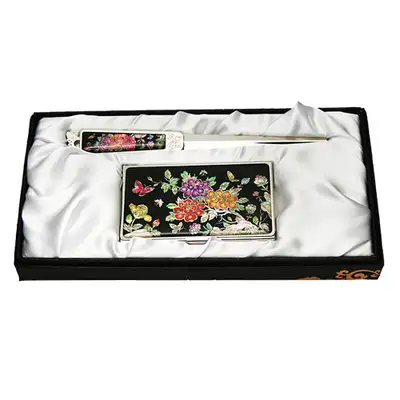 Mother-of-Pearl Business Card Case Jigal 2-Piece Set Peony Flower