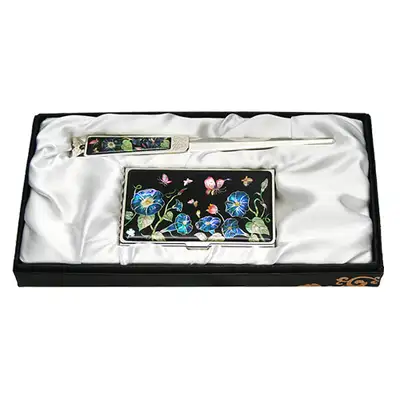 Shell Inlay Business Card Case Letter Opener 2-Type Set Trumpet Flower