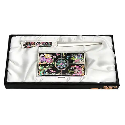 Mother-of-Pearl Business Card Case Set, 2 Types with Four Gentlemen Motif