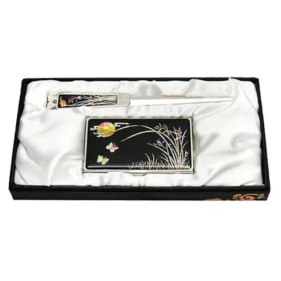 Mother-of-Pearl Business Card Case Jigal 2-Type Set Orchid
