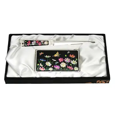 Natural Mother-of-Pearl Business Card Case Jigal 2-Piece Set Cosmos Black