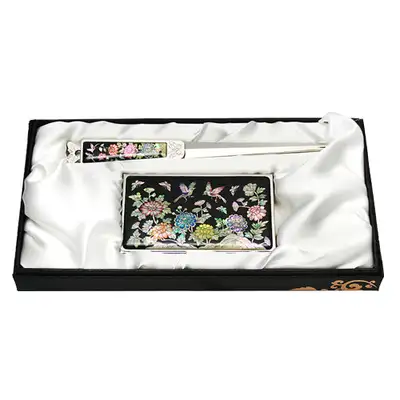 Mother-of-Pearl Business Card Case Jigkal Set of 2 - Flowers and Birds