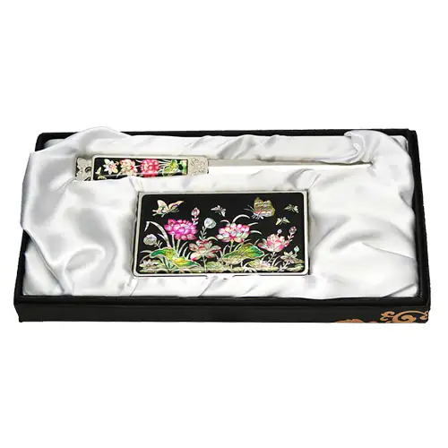 天然螺钿名片夹 2种 莲花 黑色