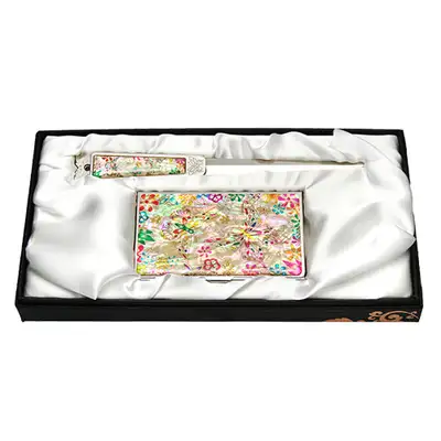 Mother-of-Pearl Business Card Case Jigal 2-Piece Set Flower Butterfly 1 White